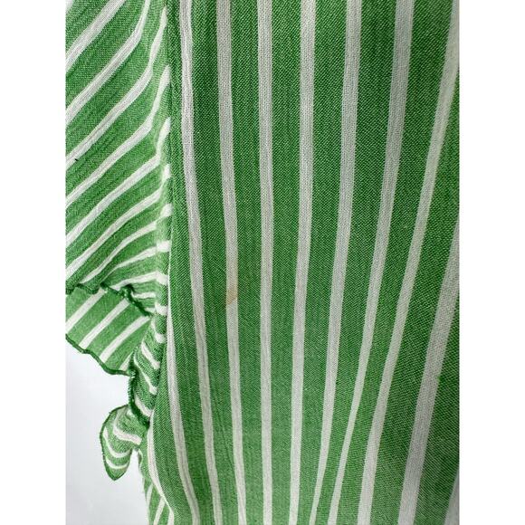 Michael Kors Green Stripe Blouse Medium Flutter Sleeve Preppy Classic Casual - Picture 3 of 5